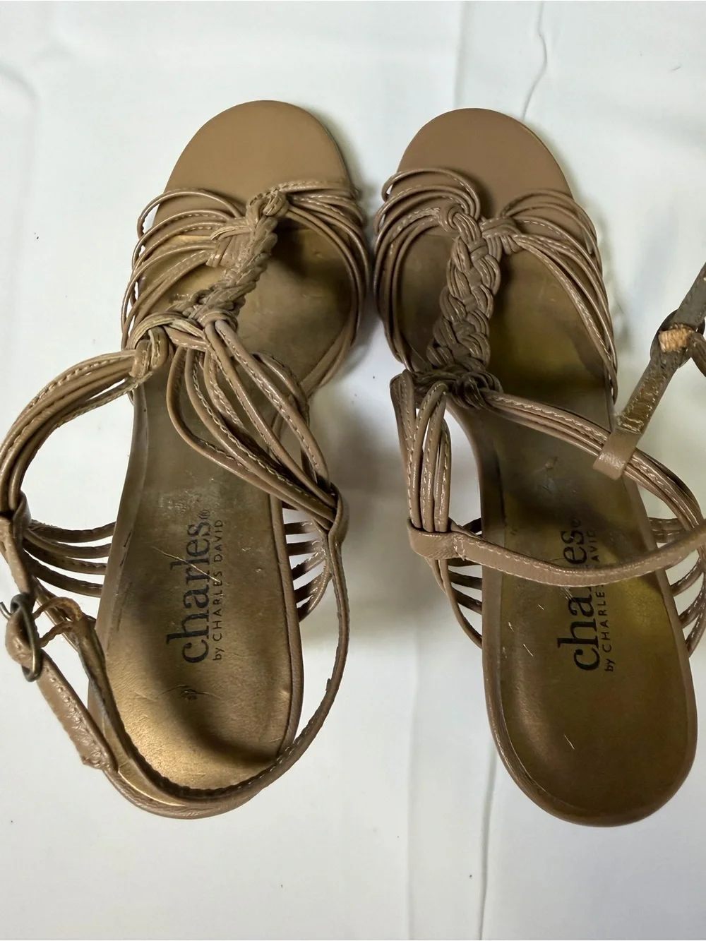 Charles by Charles David Braided Strappy 3” High Heels - Tan /Brown - Elegant 6